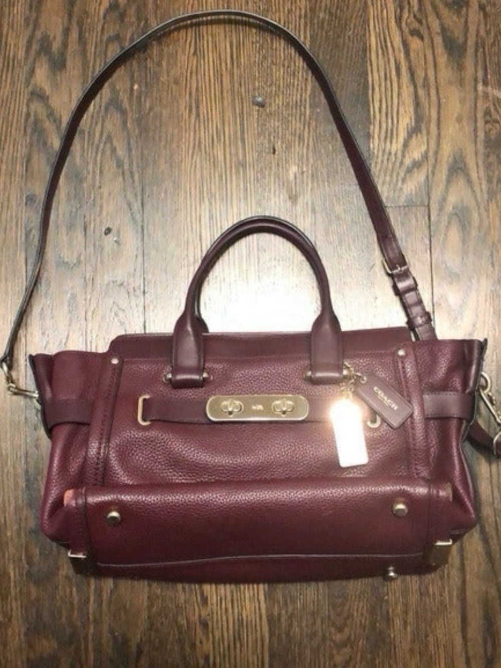 COACH Swagger Carryall Merlot Pebbled Leather with Gold Hardware